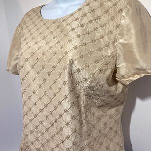 Silk brocade champagne button back top